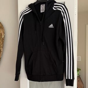 adidas Black Hoodie with White Three-Stripe Sleeves